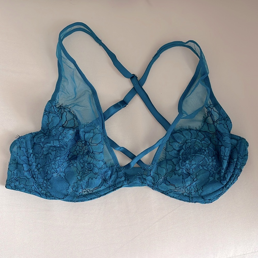Victorias Secret Nwt Very Sexy Unlined Plunge Evening Tide Blue Strappy Bra 34C